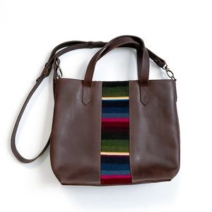 The White Yak Aztec Textile Brown Leather Tote Satchel with Strap